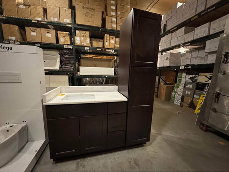 60” Bathroom Vanity Set with 42” Base and 18" Linen Tower – Espresso Shaker with Quartz Top