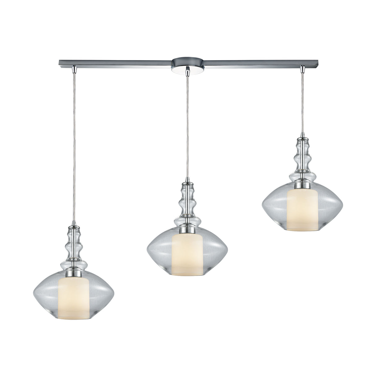 Elk 56500/3L Alora 3-Light Linear Mini Pendant Fixture in Chrome with Clear and Opal White Glass