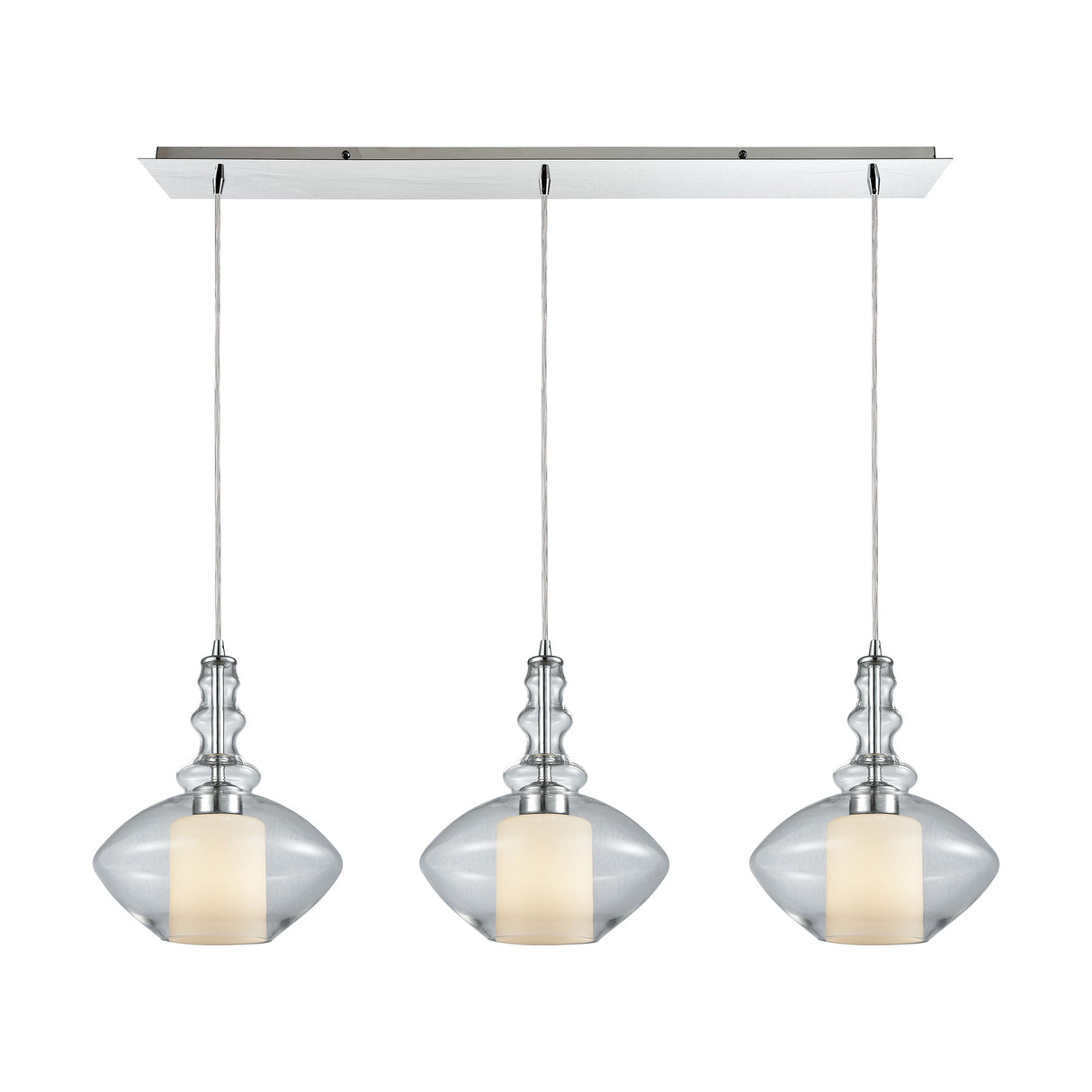 Elk 56500/3LP Alora 3-Light Linear Mini Pendant Fixture in Chrome with Clear and Opal White Glass