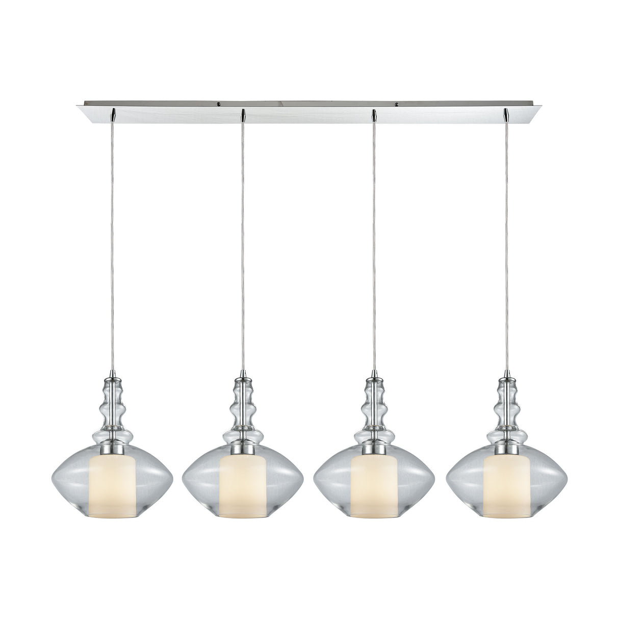 Elk 56500/4LP Alora 4-Light Linear Pendant Fixture in Chrome with Clear and Opal White Glass