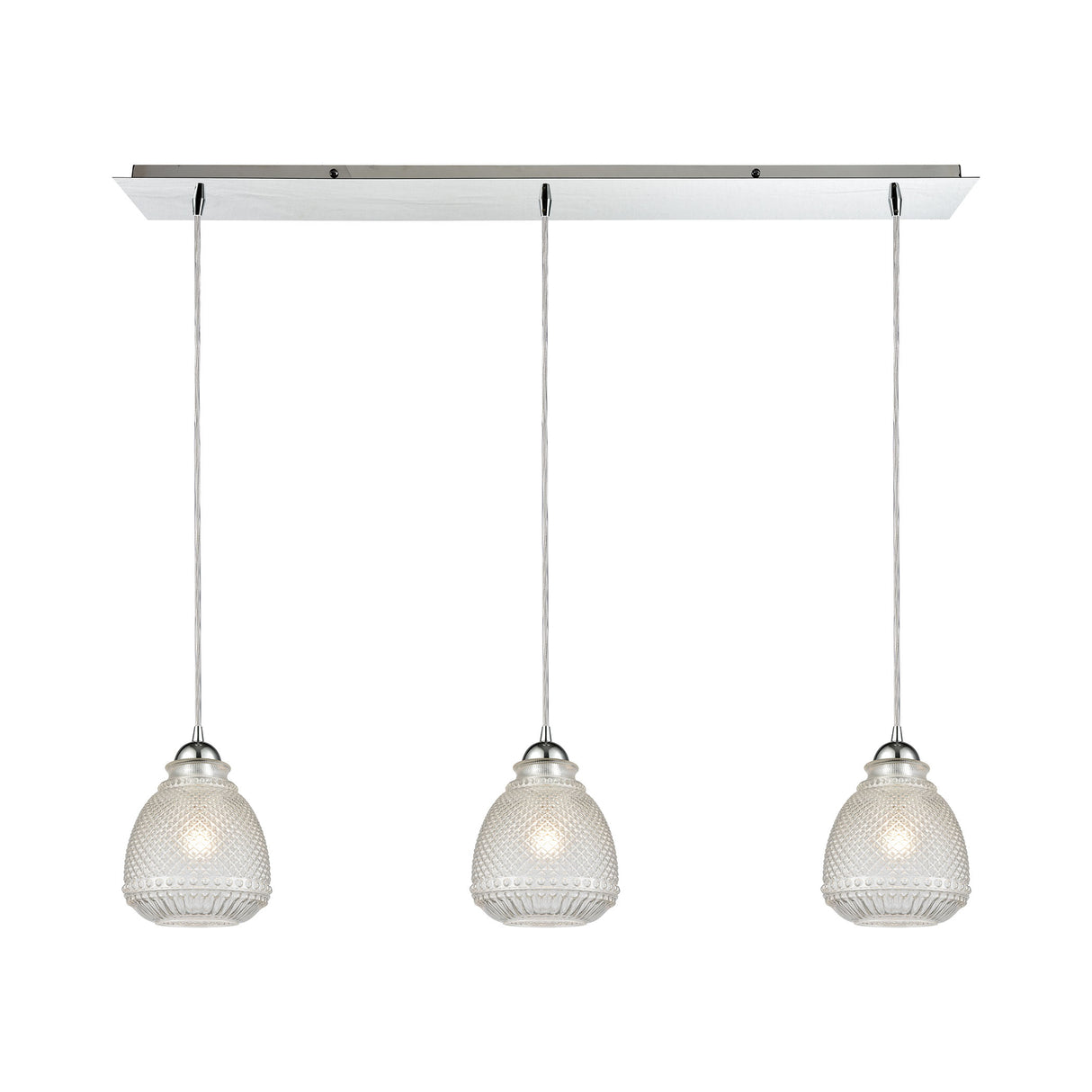 Elk 56590/3LP Victoriana 3-Light Linear Mini Pendant Fixture in Polished Chrome with Clear Crosshatched Glass