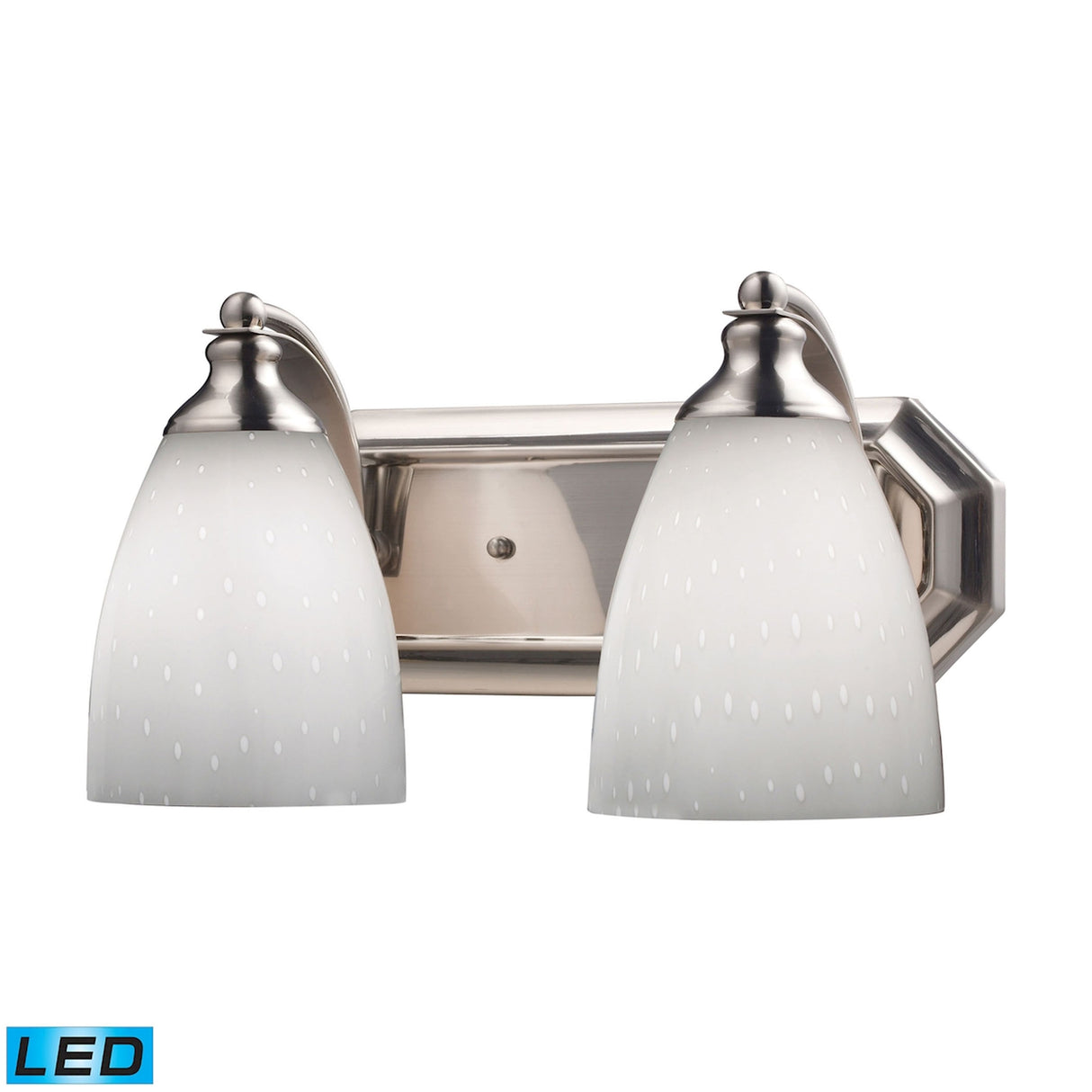Elk 570-2N-WH-LED Mix-N-Match Vanity 2-Light Wall Lamp in Satin Nickel with Simple White Glass - Includes LED Bulbs