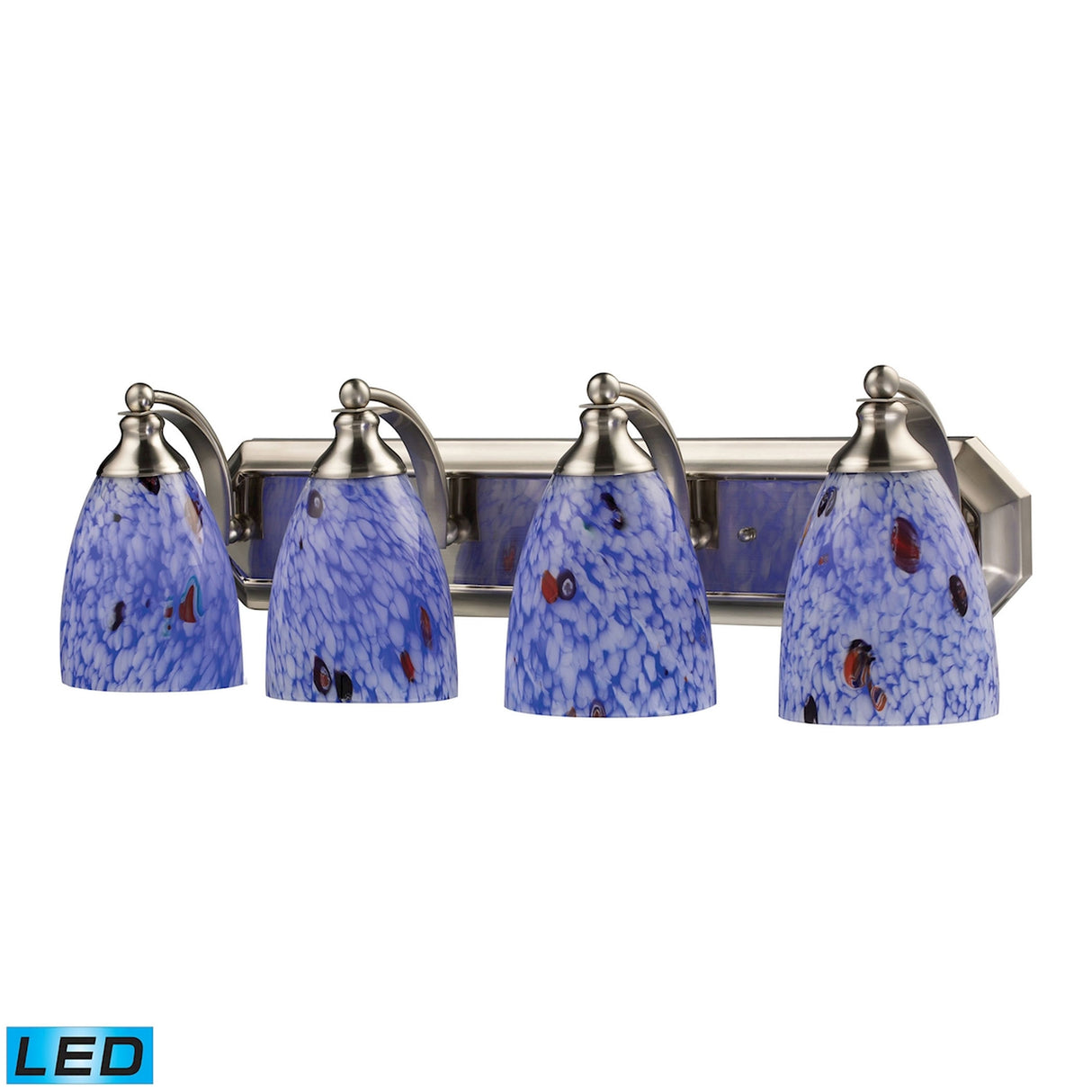 Elk 570-4N-BL-LED Mix-N-Match Vanity 4-Light Wall Lamp in Satin Nickel with Starburst Blue Glass - Includes LED Bulbs