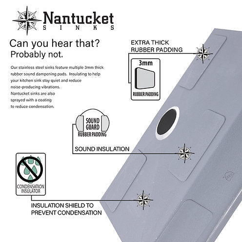 Nantucket Sinks' SR2522-16 Pro Series Small Radius Topmount Single Hole Stainless Steel Drop In Kitchen Sink , 16 Gauge