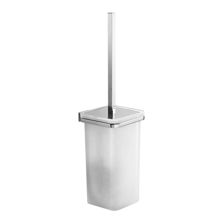 Toilet Brush Holder, Wall Mounted, Square, White Glass