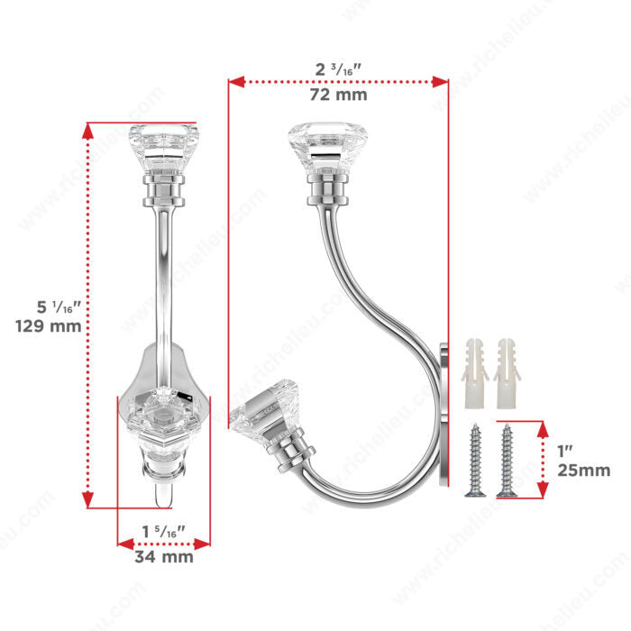 Richelieu NH129414001 Modern Metal and Acrylic Hook - 1294