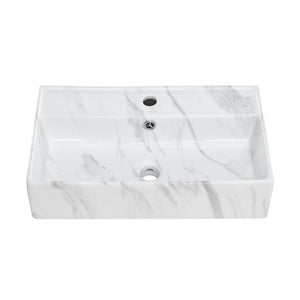 Claire 22" Rectangle Wall-Mount Bathroom Sink in White Marble