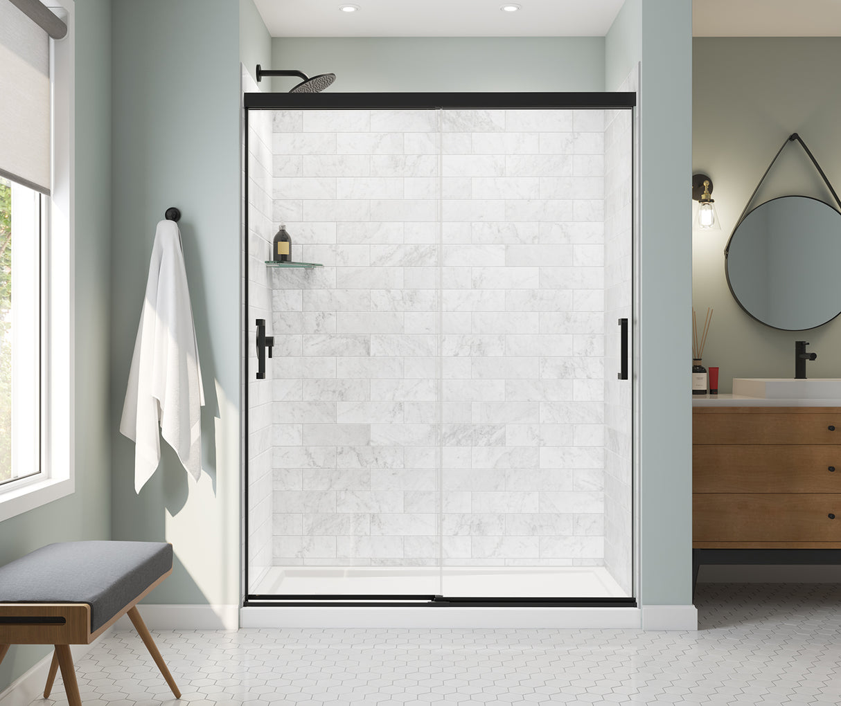 MAAX 135335-900-340-000 Incognito 76 56-59 x 76 in. 8mm Bypass Shower Door for Alcove Installation with Clear glass in Matte Black