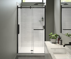MAAX 138954-900-340-000 Halo Pro 44 ½-47 x 78 ¾ in. 8 mm Sliding Shower Door with Towel Bar for Alcove Installation with Clear glass in Matte Black