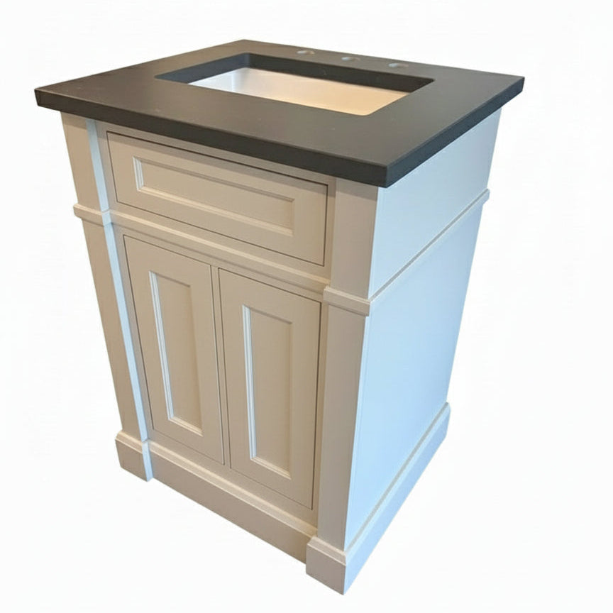 24" Avery Grey Vanity with 26" Charcoal Soapstone Quartz Top & White Basin