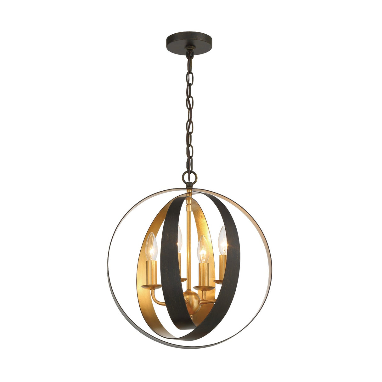 Luna 4 Light English Bronze + Antique Gold Sphere Mini Chandelier 584-EB-GA