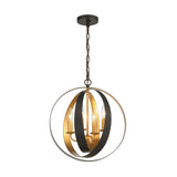 Luna 4 Light English Bronze + Antique Gold Sphere Mini Chandelier 584-EB-GA