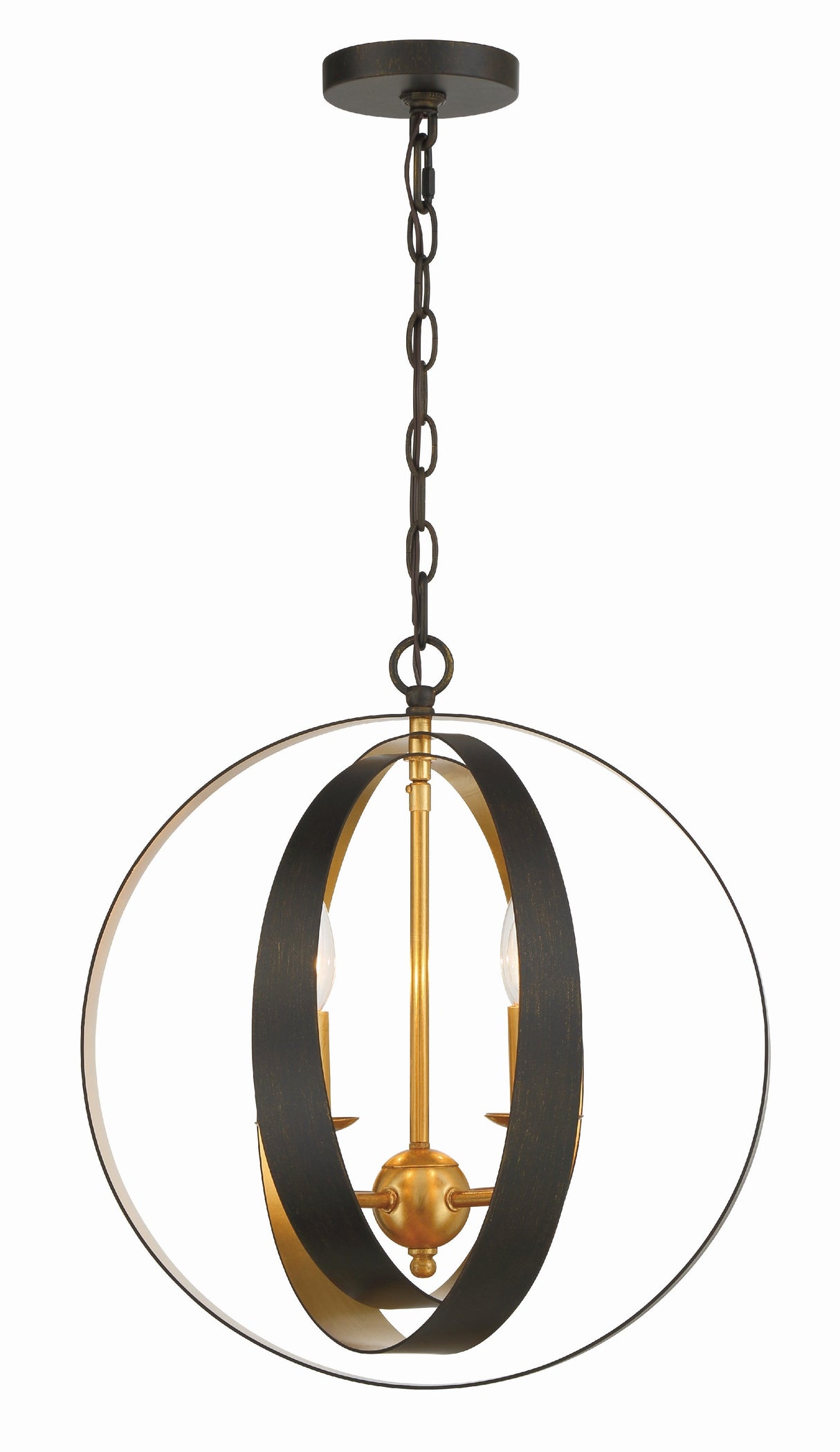 Luna 4 Light English Bronze + Antique Gold Sphere Mini Chandelier 584-EB-GA