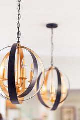 Luna 4 Light English Bronze + Antique Gold Sphere Mini Chandelier 584-EB-GA