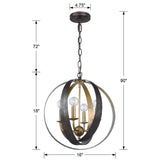 Luna 4 Light English Bronze + Antique Gold Sphere Mini Chandelier 584-EB-GA