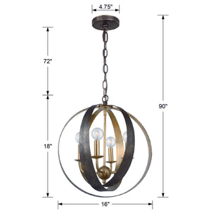 Luna 4 Light English Bronze + Antique Gold Sphere Mini Chandelier 584-EB-GA