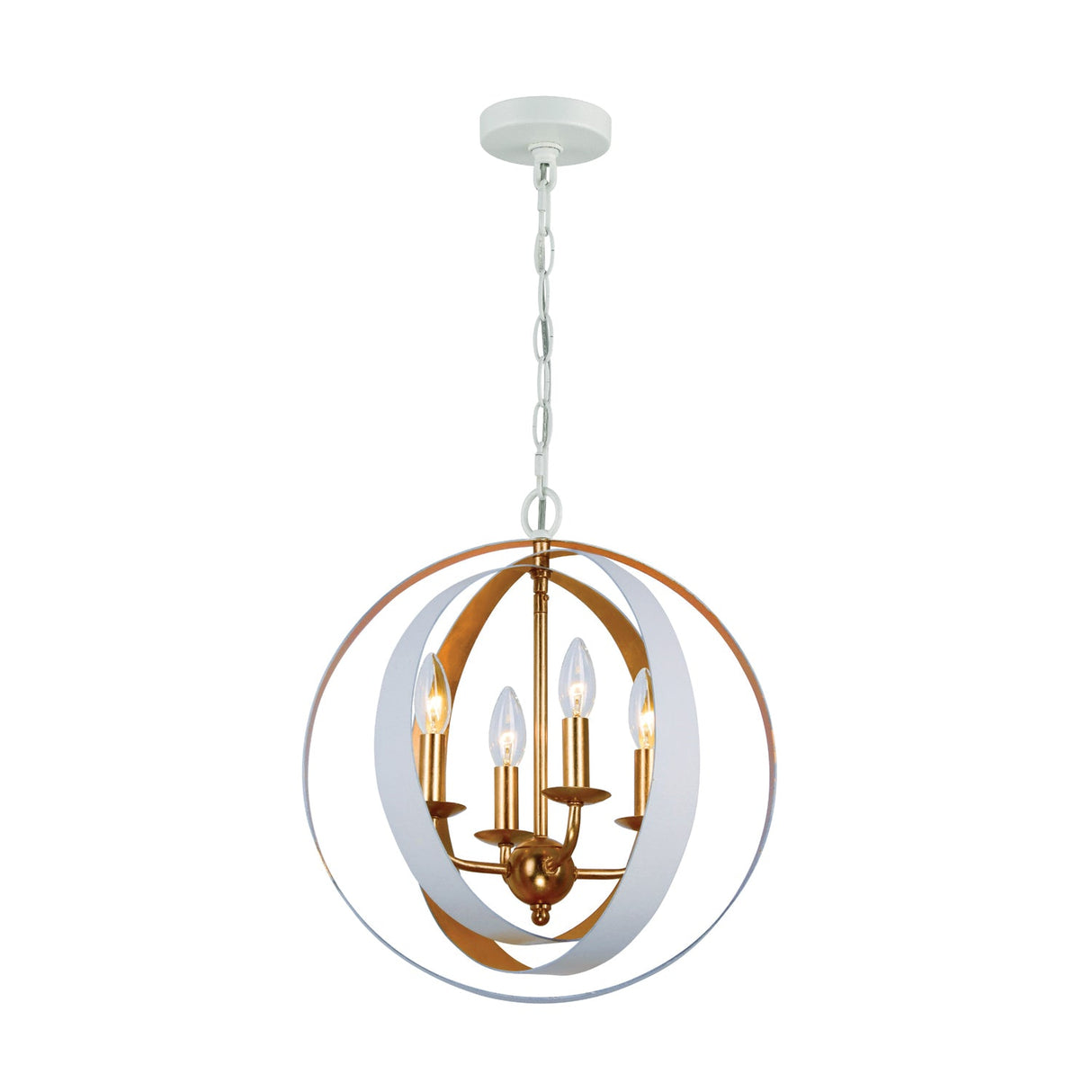 Luna 4 Light Matte White + Antique Gold Sphere Mini Chandelier 584-MT-GA