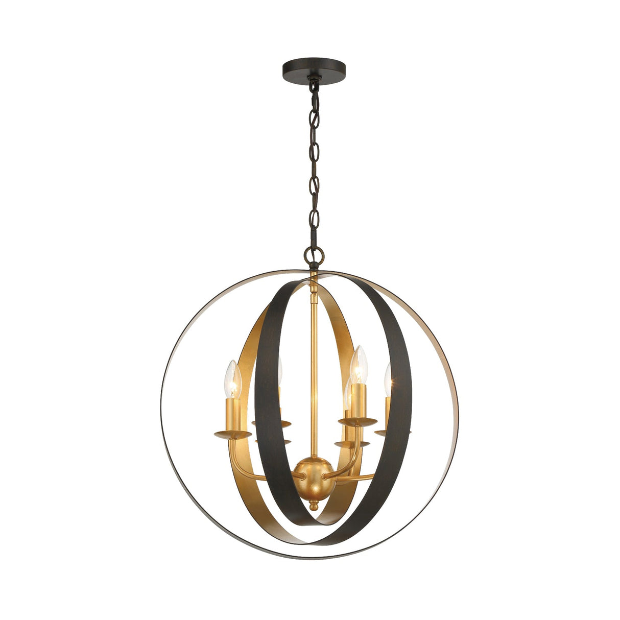 Luna 6 Light English Bronze + Antique Gold Sphere Large Chandelier 585-EB-GA