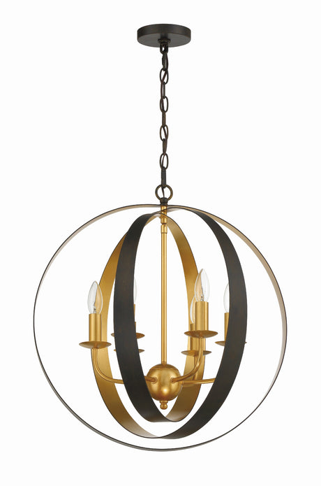 Luna 6 Light English Bronze + Antique Gold Sphere Large Chandelier 585-EB-GA