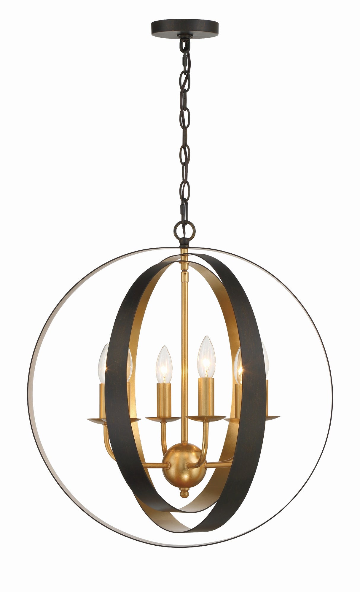 Luna 6 Light English Bronze + Antique Gold Sphere Large Chandelier 585-EB-GA