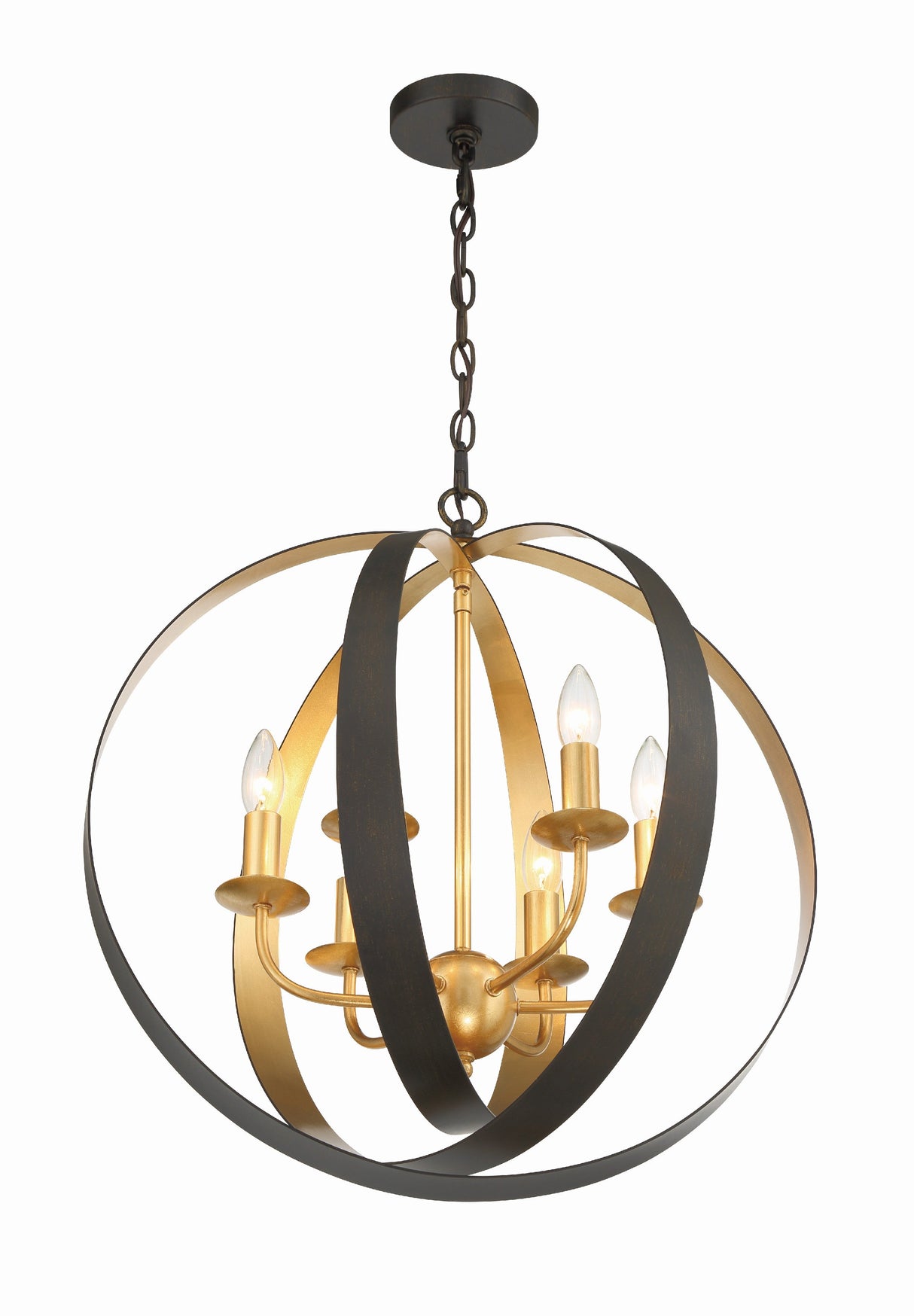 Luna 6 Light English Bronze + Antique Gold Sphere Large Chandelier 585-EB-GA