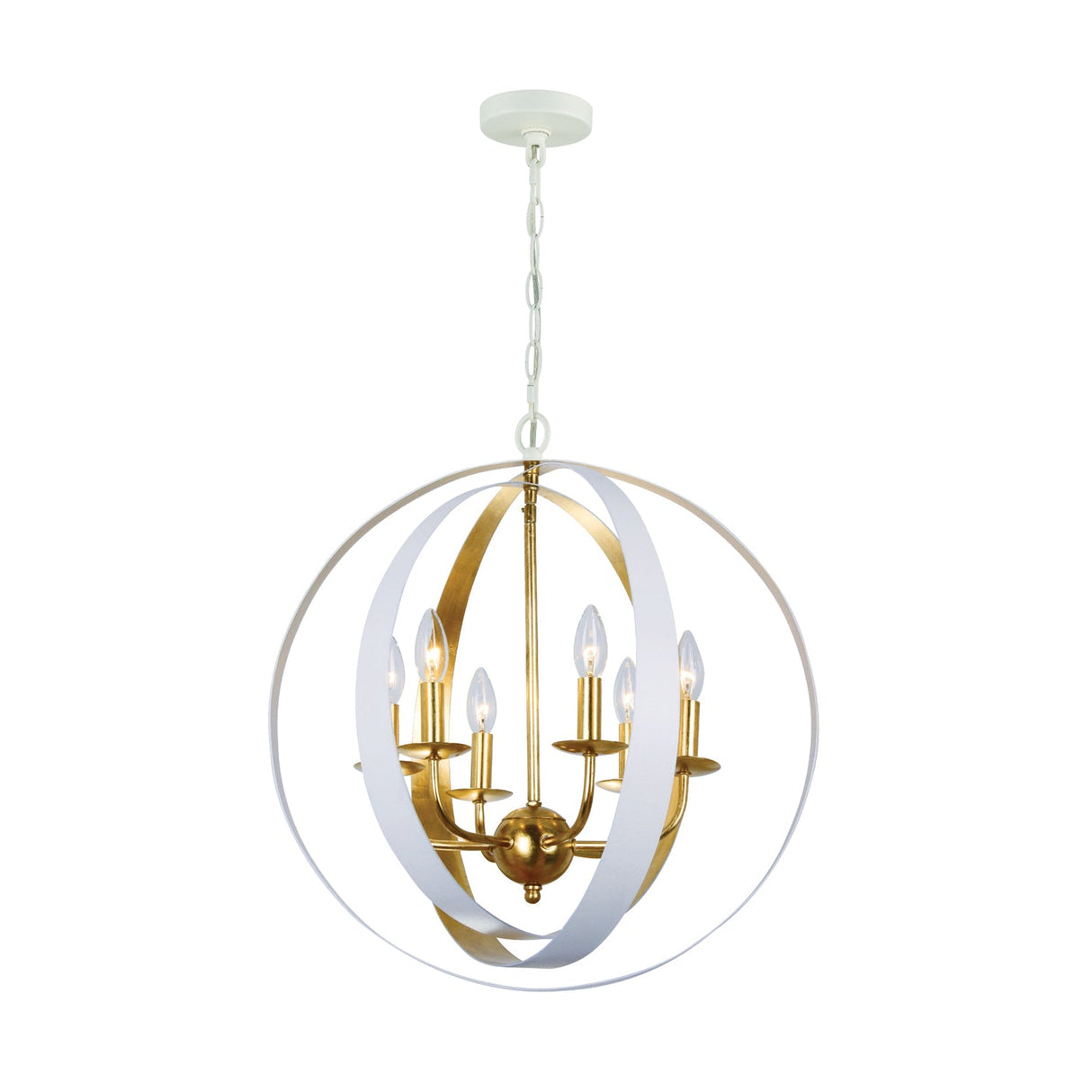 Luna 6 Light Matte White + Antique Gold Sphere Large Chandelier 585-MT-GA