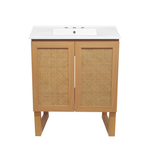 Arles 30 in. Natural Oak Bathroom Vanity With White, 3-Hole Ceramic Sink Top