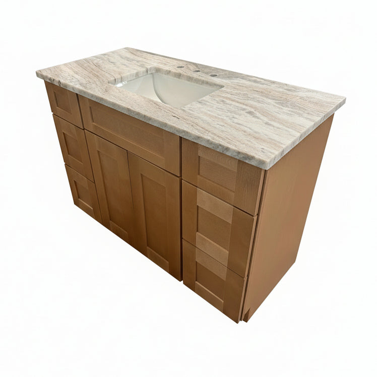 50” Shaker Carmel Cab-Tec Vanity w/ Fantasy Brown Marble Top 3CM