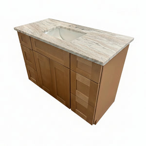 50” Shaker Carmel Cab-Tec Vanity w/ Fantasy Brown Marble Top 3CM
