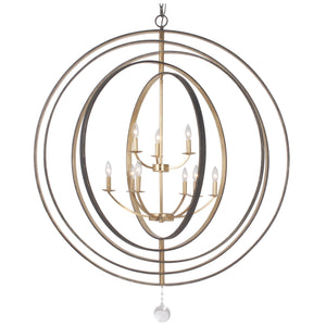 Luna 9 Light English Bronze + Antique Gold Chandelier 587-EB-GA