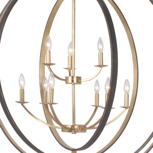 Luna 9 Light English Bronze + Antique Gold Chandelier 587-EB-GA