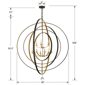 Luna 9 Light English Bronze + Antique Gold Chandelier 587-EB-GA