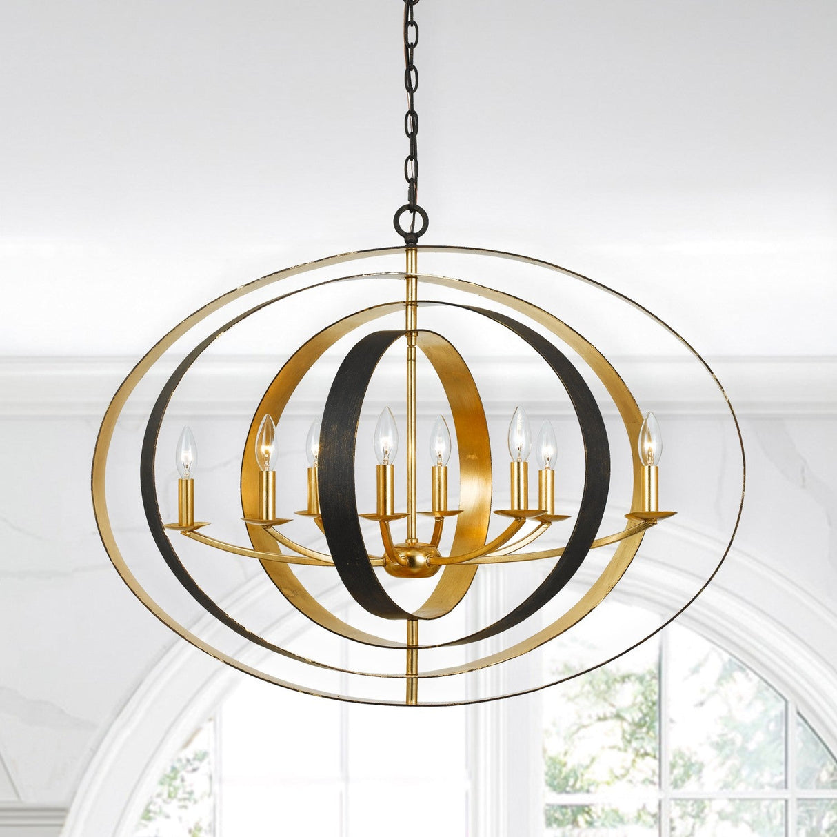 Luna 8 Light English Bronze + Antique Gold Oval Chandelier 588-EB-GA