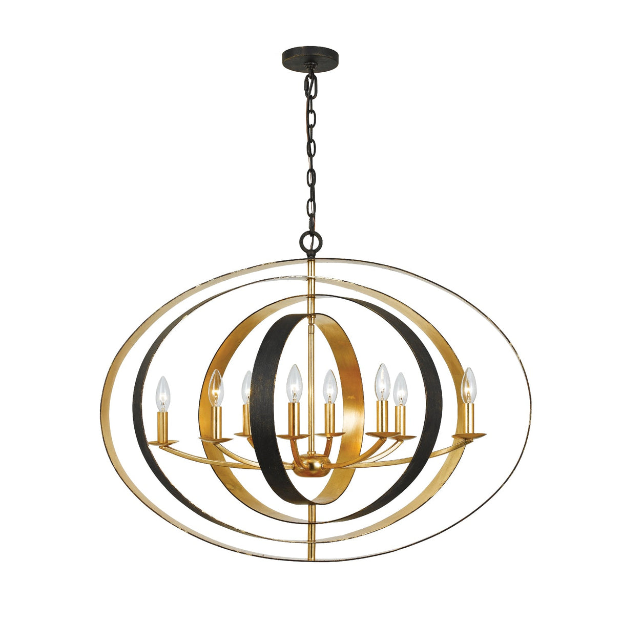 Luna 8 Light English Bronze + Antique Gold Oval Chandelier 588-EB-GA