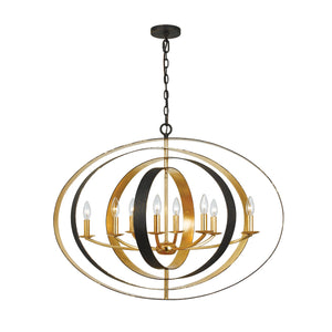Luna 8 Light English Bronze + Antique Gold Oval Chandelier 588-EB-GA