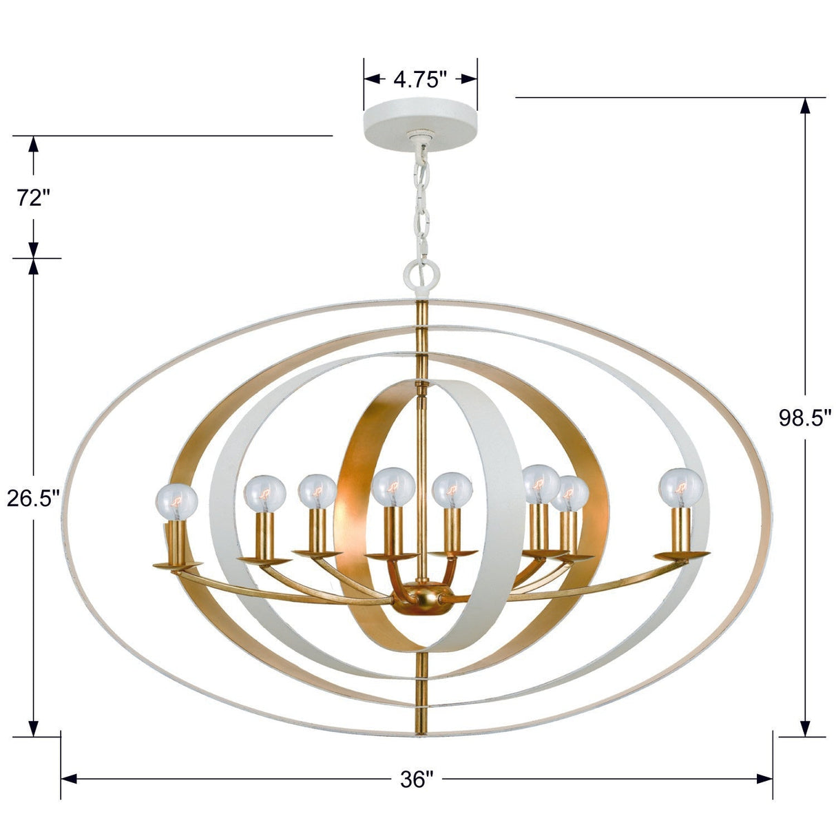 Luna 8 Light English Bronze + Antique Gold Oval Chandelier 588-EB-GA