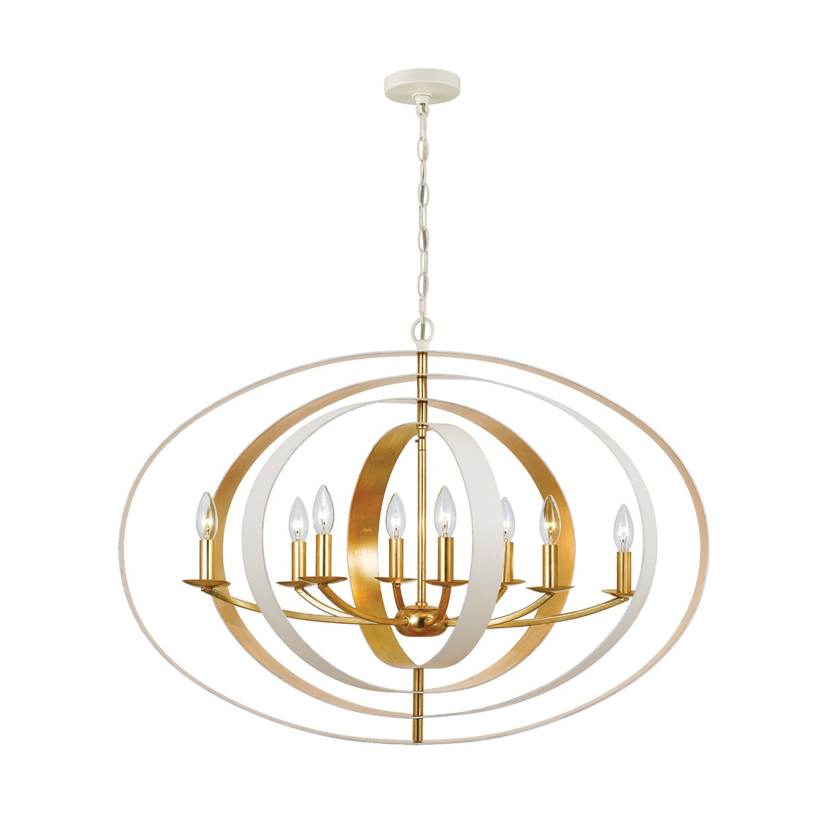 Luna 8 Light Matte White + Antique Gold Chandelier 588-MT-GA