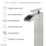 Concorde Single Hole, Single-Handle, High Arc Waterfall, Bathroom Faucet in Brushed Nickel