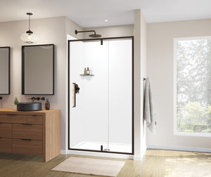 MAAX 135325-900-283-000 Uptown 45-47 x 76 in. 8 mm Pivot Shower Door for Alcove Installation with Clear glass in Dark Bronze & Beige Marble