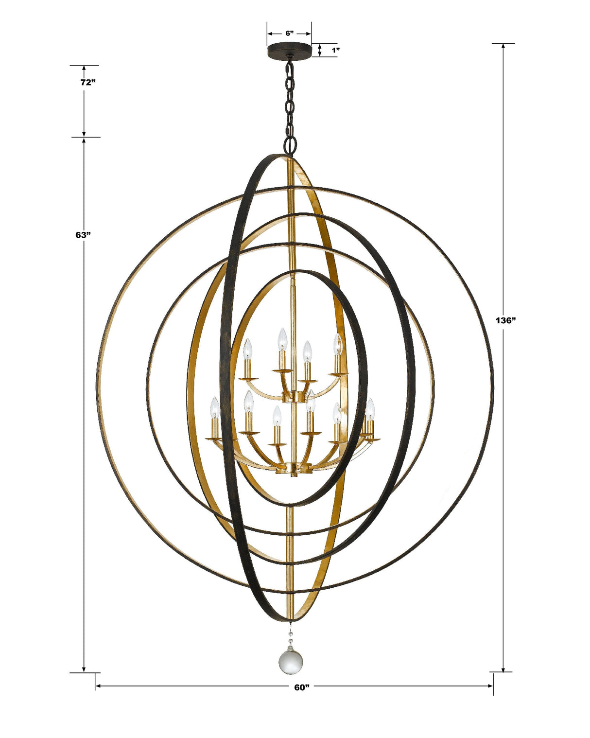 Luna 12 Light English Bronze + Antique Gold Chandelier 590-EB-GA