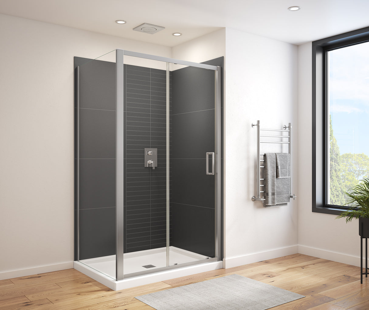 MAAX 135235-900-084-000 Connect Pro 43 ½-45 x 76 in. 6mm Sliding Shower Door for Alcove Installation with Clear glass in Chrome