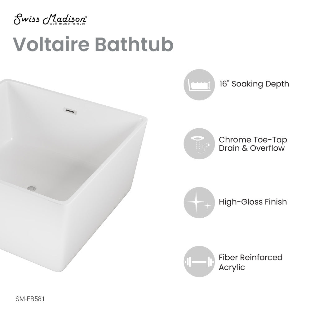 Voltaire 47" Square Freestanding Bathtub