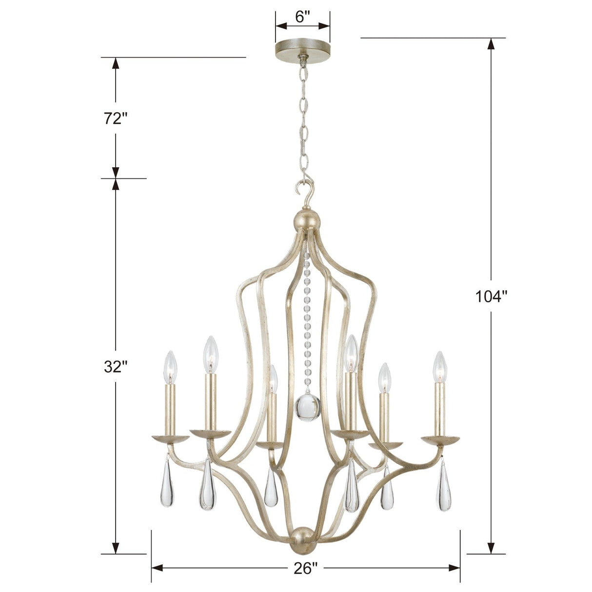 Manning 6 Light Silver Leaf Chandelier 5976-SL