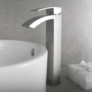 DAX Brass Single Handle Waterfall Vessel Basin Faucet, Brushed Nickel DAX-6690B-BN