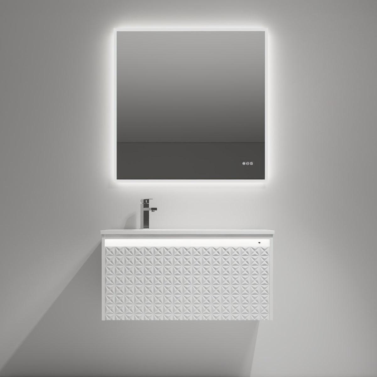 Blossom Thun 36″ Vanity with Droplet-Shaped Basin - LED Illuminated & 3D Diamond Pattern Design