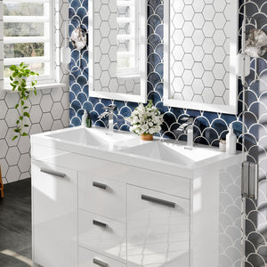 Lugano 48 in. White Double Sink  Bath Vanity with Acrylic Top and Integrated Sinks