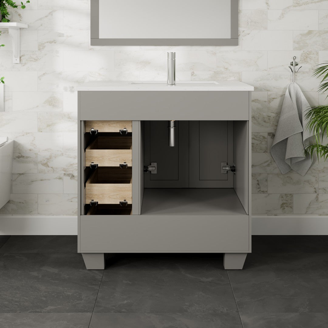 Loon 30 in. Gray Single Sink Bath Vanity with Carrara Quartz Top and Undermount Porcelain Sink