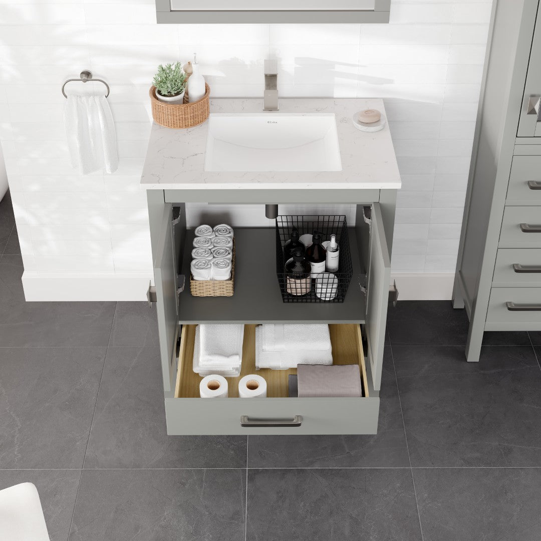 London 30 in. Gray Single Sink Bath Vanity with Carrara Quartz Top and Undermount Porcelain Sink