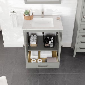 London 30 in. Gray Single Sink Bath Vanity with Carrara Quartz Top and Undermount Porcelain Sink