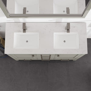 London 54 in. Gray Double Sink  Bath Vanity with Carrara Quartz Top and Undermount Porcelain Sinks